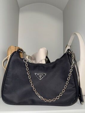 Prada Black Nylon Chain-Handle Shoulder Bag